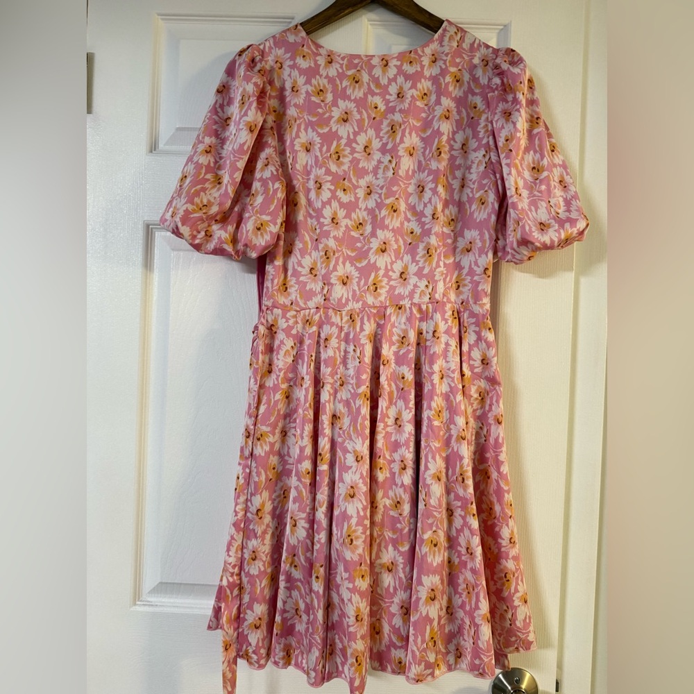Charles Henry Pink Floral Wrap Mini Dress - Picture 12 of 14